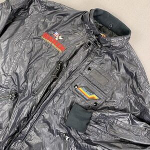 Vintage Buck Baker Racing School Jacket Men MD Black Nylon Bomber 80s Style Auto